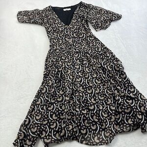 Stevie May S Anise Floral Chiffon Black Lined Short Sleeve Flowy Midi Dress